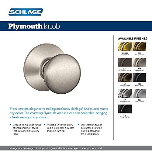 SCHLAGE Schlage F10 PLY 622 CAM Plymouth Door Knob with Camelot Trim, Hall & Closet Passage Lock, Matte Black