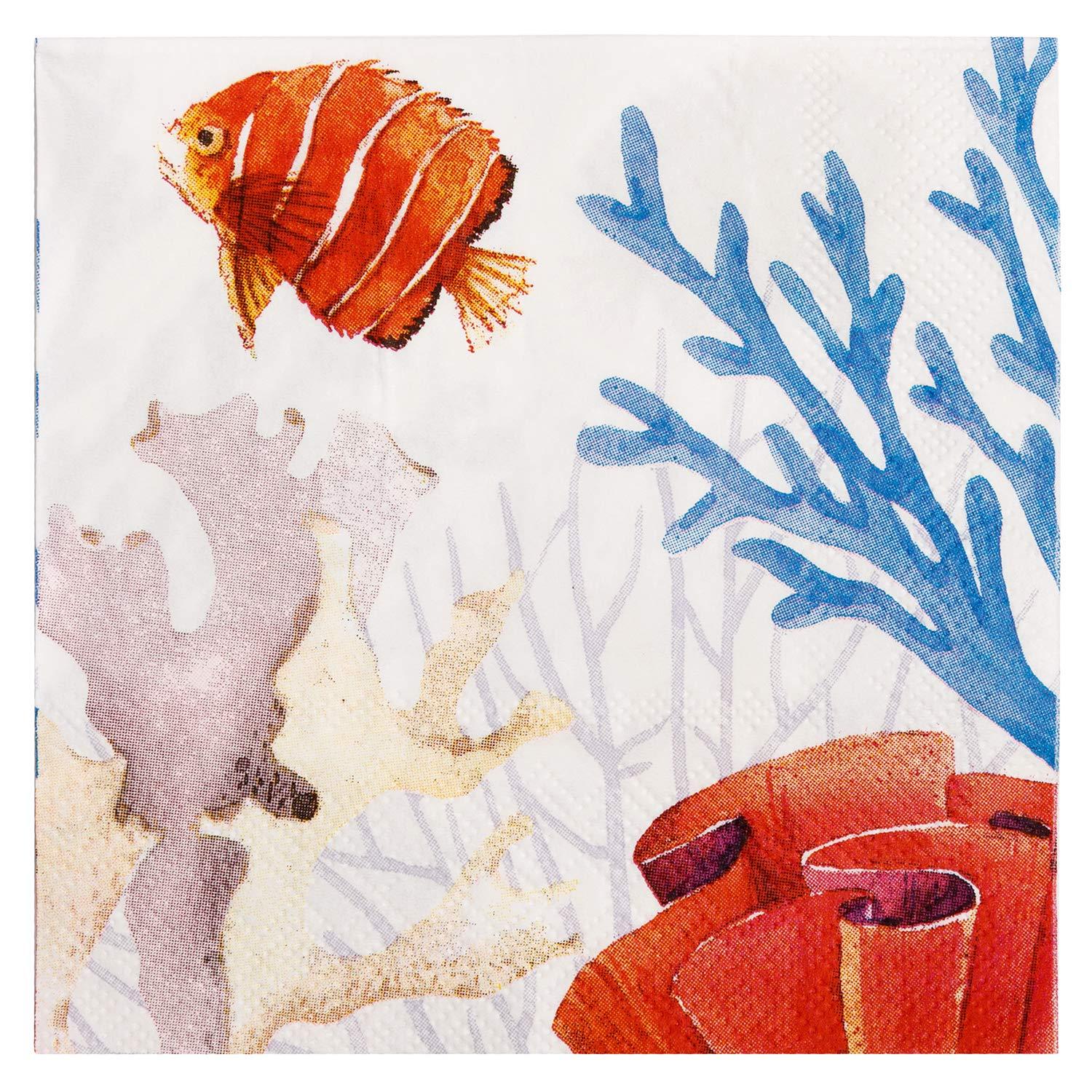 X&O Paper Goods X&O Paper Goods Ocean Coral X&O Paper Goods Beverage and Cocktail Napkins, 20pc, 5\" W x 5\" L, 5\" 5\" L