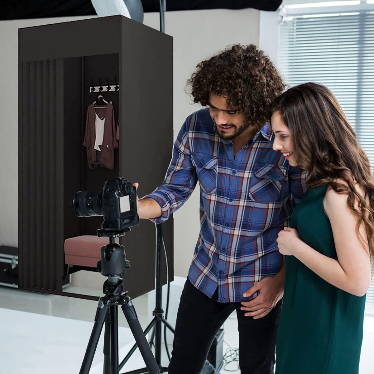 Pengfei Pengfei Fitting Room, Portable Dressing Room Frame with Curtain and Hook, Changing Room for Clothing Store, Boutiques, Office, Temporary Privacy Space, Easy to Assemble, Black, 39x39x79 inch