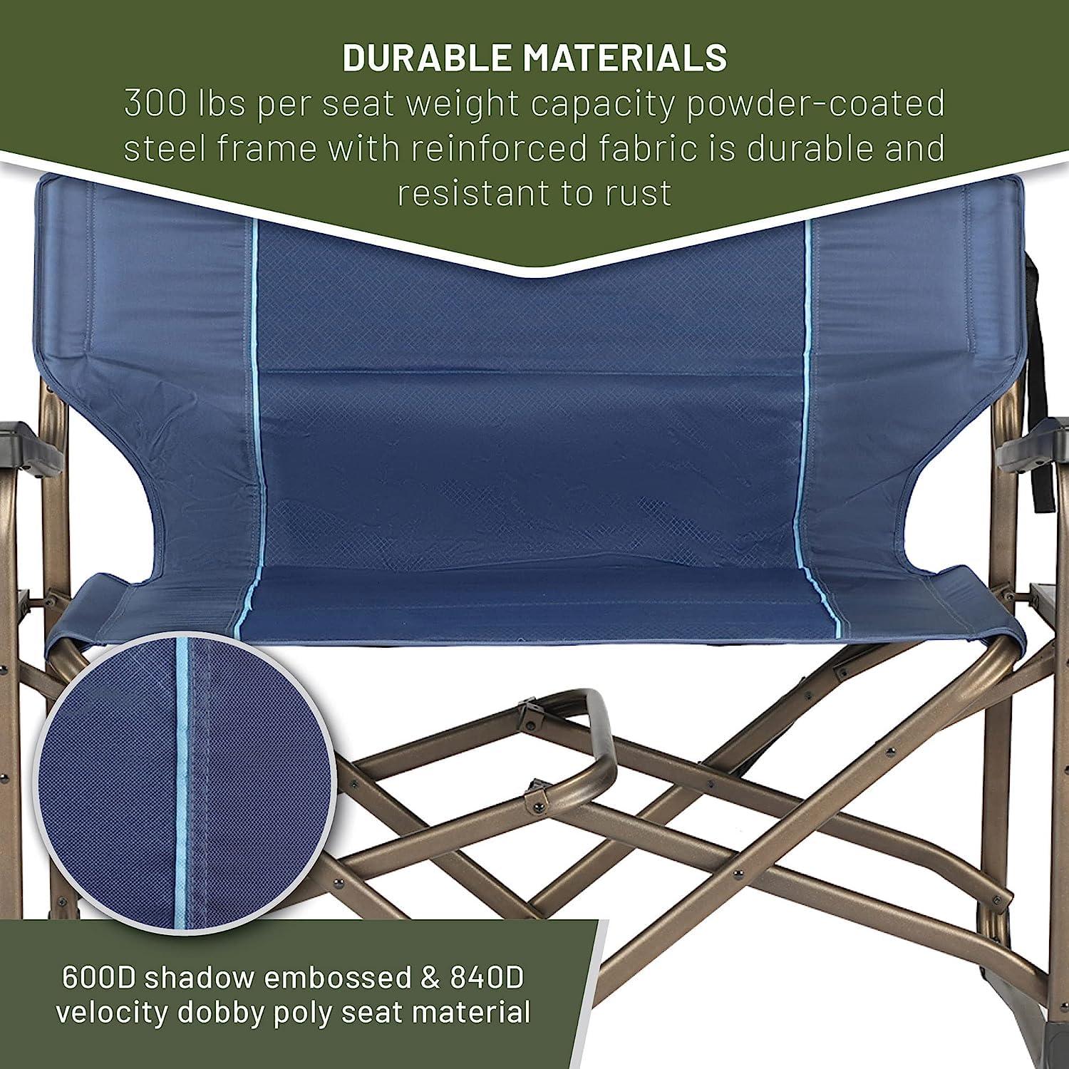 TIMBER RIDGE TIMBER RIDGE Double Camping Chair Foldable Loveseat Directors Chairs, Oversized Double Folding Camping Chairs with 2 Side Tables, 2 Person Lawn Chair, Heavy Duty Support 600 LBS for Outdoor, Blue
