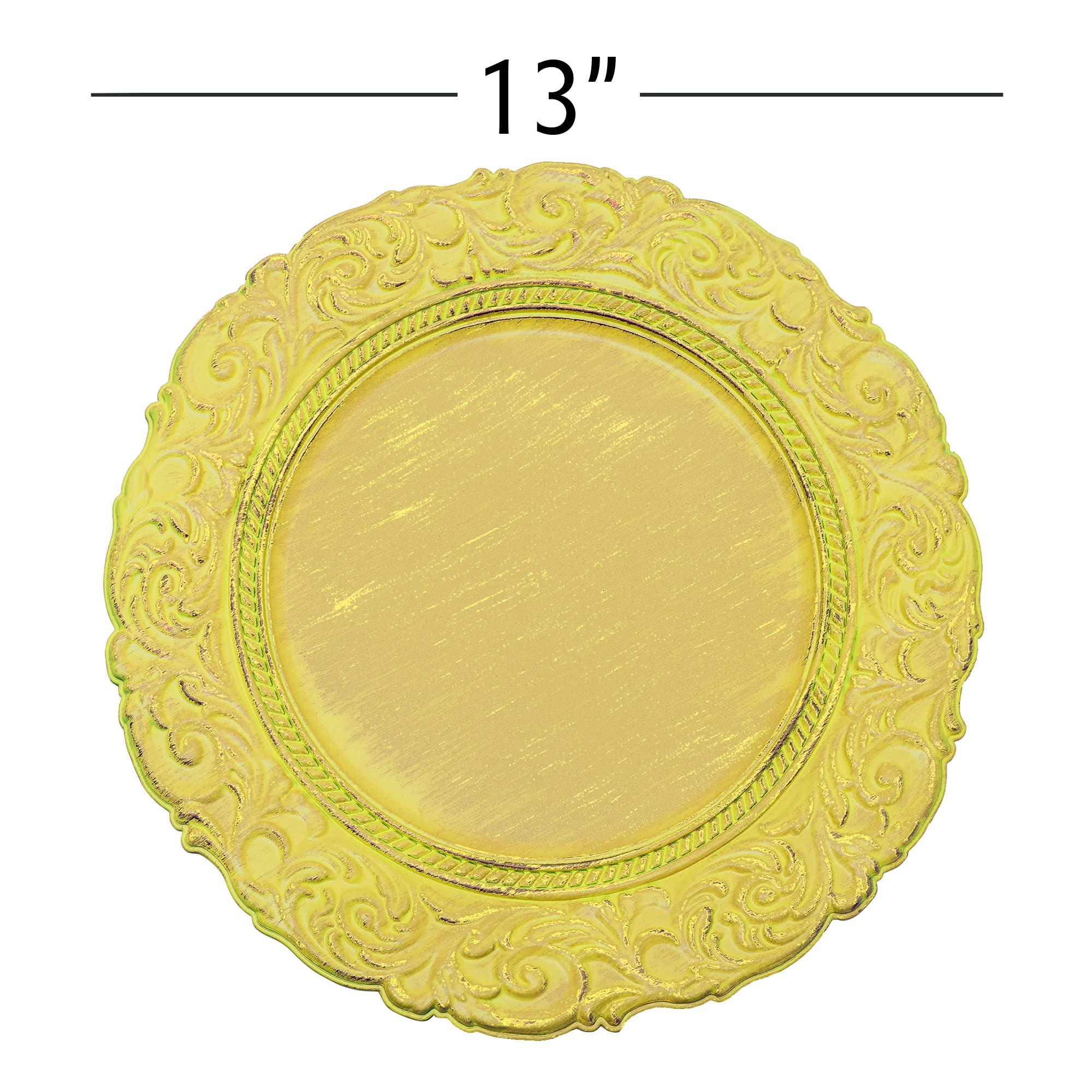 Simply Elegant Simply Elegant Antique Look Plastic Charger Plate | Service Plate for Parties, Dinner, Weddings, Quinceaneras and Events | 13 inch Diameter | Mustard- Gloss Finish | Set of 12