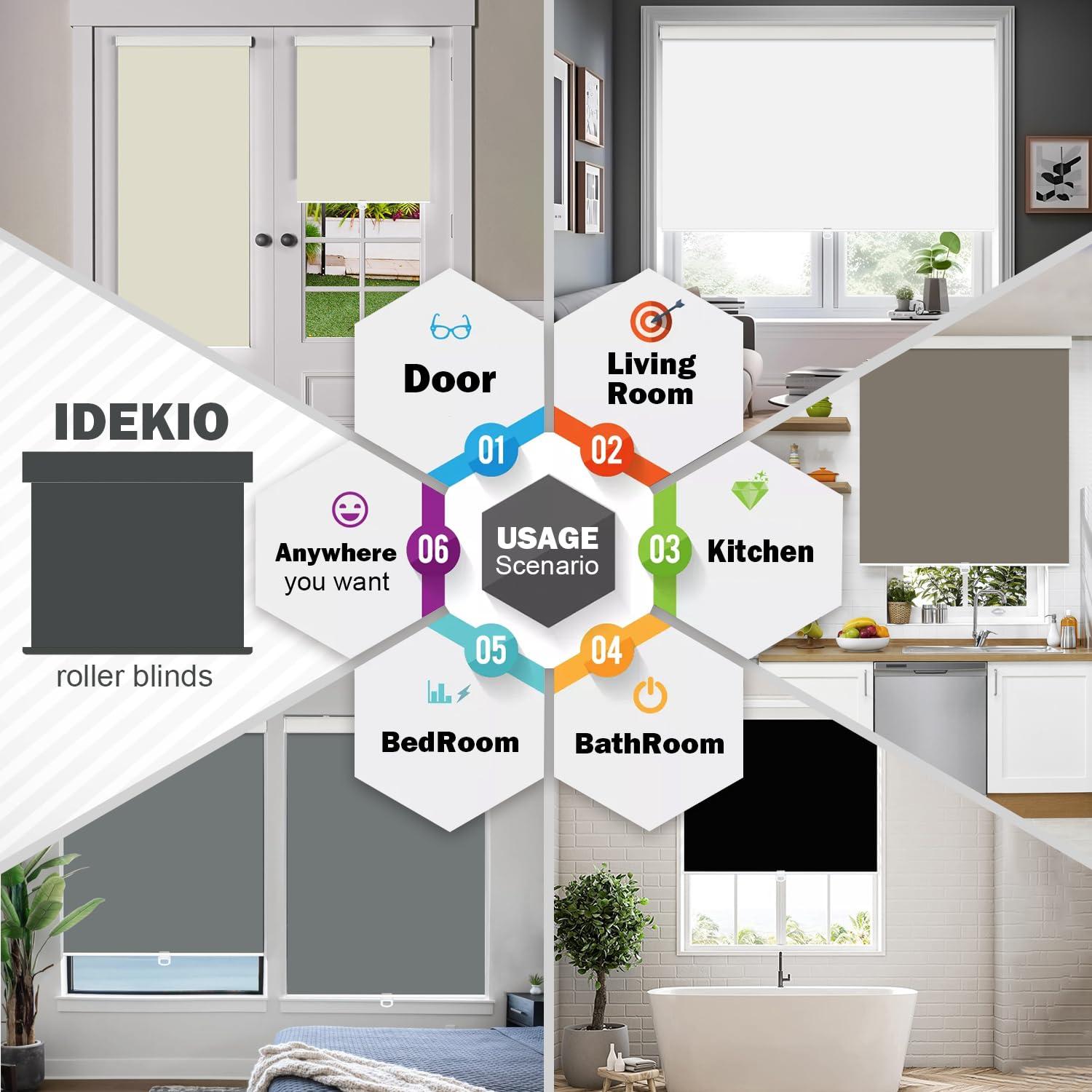 IDEKIO Blackout Roller Blinds for Windows,Custom Size Cordless Black Out Roller Shades,Thermal Insulated Privacy UV Protection Window Shades,Easy to Install,Grey,43" W x [25" H to 98" H Customize]