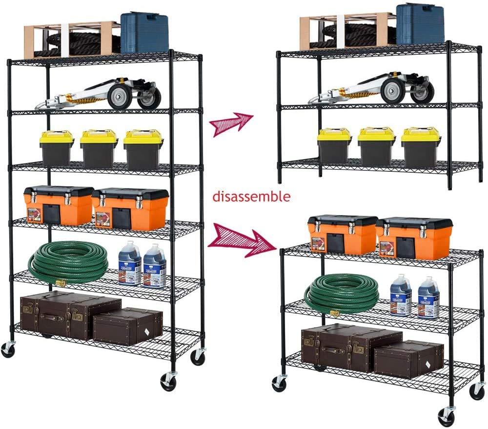 NiamVelo Heavy Duty 6 Tier Wire Shelving Unit Adjustable Storage Rack on Wheels 6000 Lbs Weight Capacity Metal Shelves Space Saving Wire Shelf Multifunctional Garage Shelving for Commercial Storage, Black