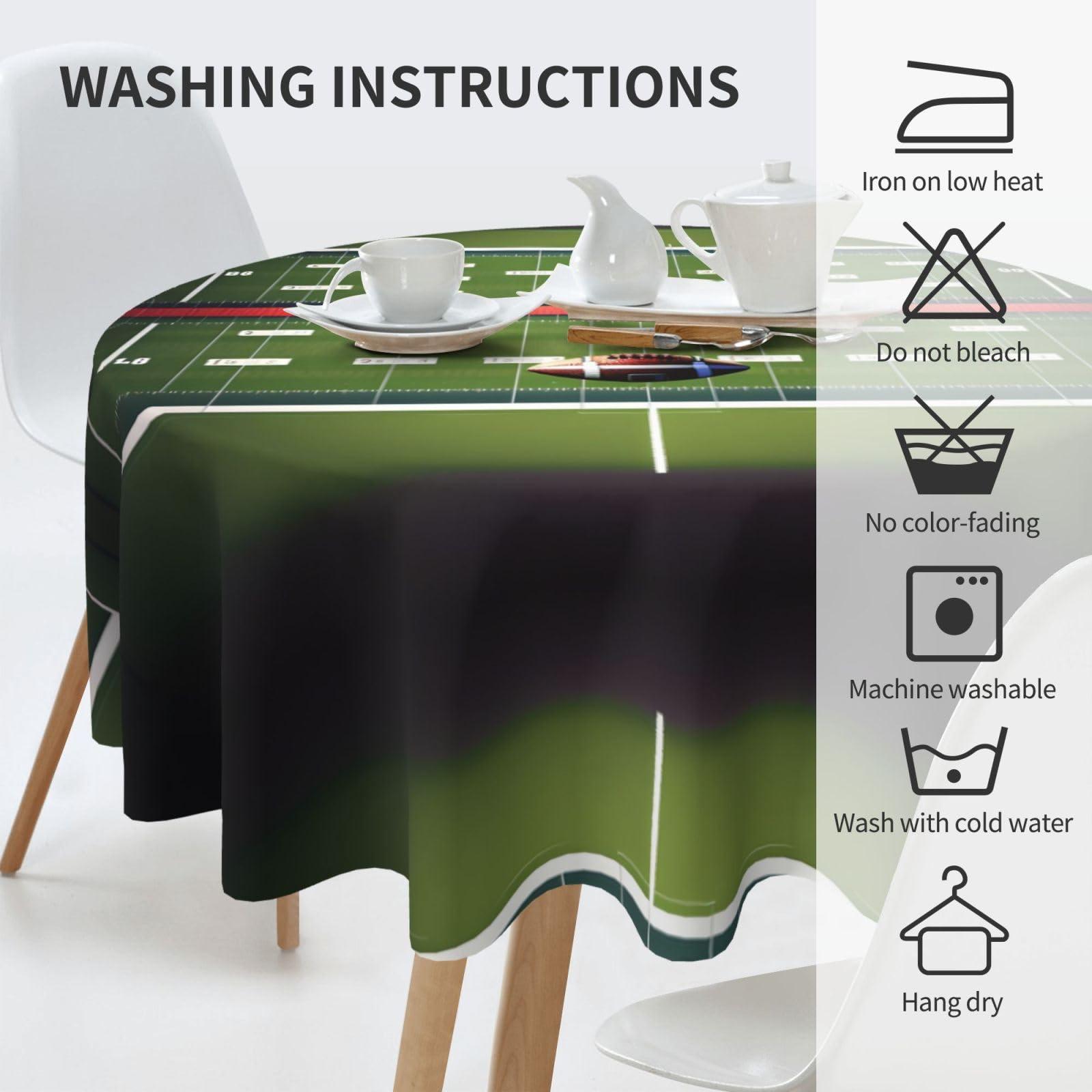 FRESQA American Football Field and Ball Round Tablecloth - 60 Inch Polyester Table Cloth Decorative Fabric Table Cover for Dining Table