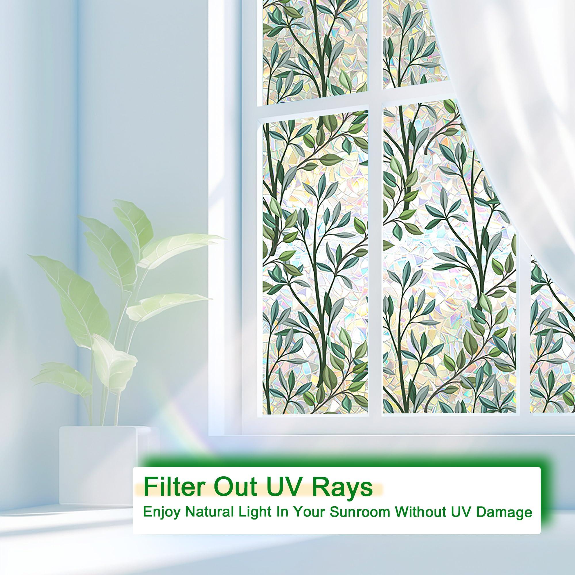 ACOSIY Stained Glass Window Film, Privacy Film for Glass Windows, Decorative Window Cling, Window Coverings Film for Bathroom Home Office, Non Adhesive Window Cling Film (Green)