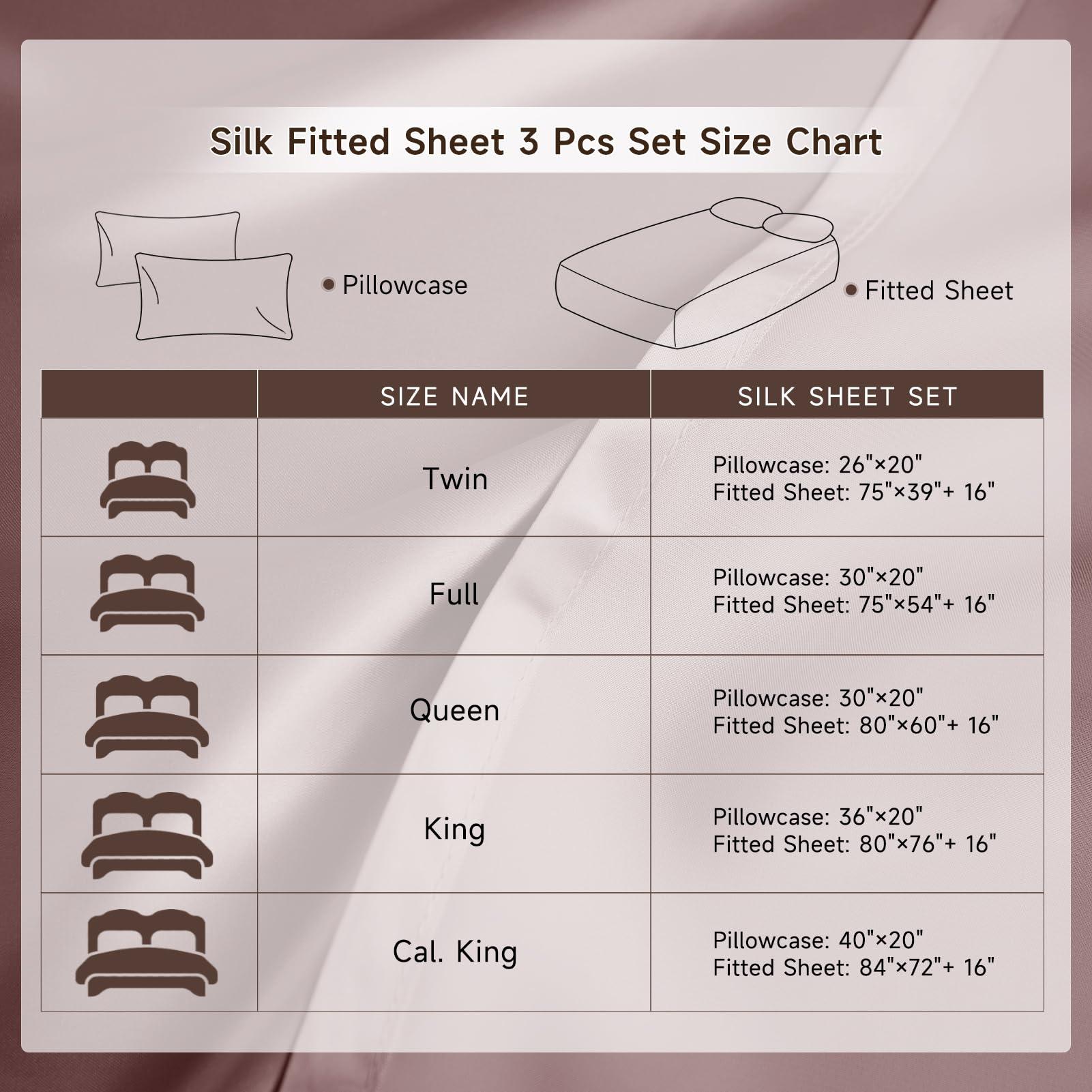 THXSILK THXSILK Silk Cal. King Fitted Sheet 3Pcs Set, 6A+ Top Grade 100% Pure Mulberry Silk Bed Sheets Set Luxury Bedding Sheet for Hair and Skin, 1 Fitted Sheet with 2 Pillowcases, Purple