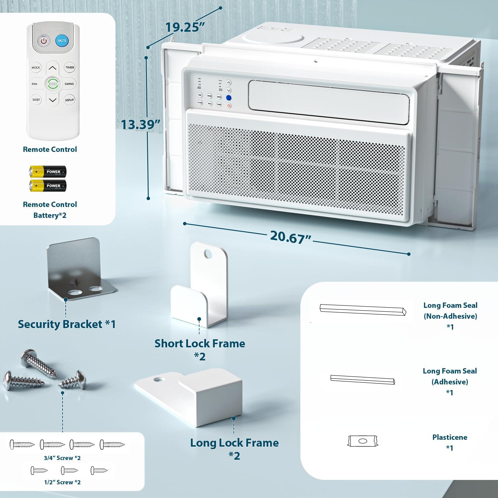 Antarctic Star Antarctic Star Window Air Conditioner, 12000BTU, Cools up to 450 Sq.Ft. 6 modes, 24H Timer, Remote Control, Full Window View Low Noise Quiet Operation, Adjustable Louvers, White