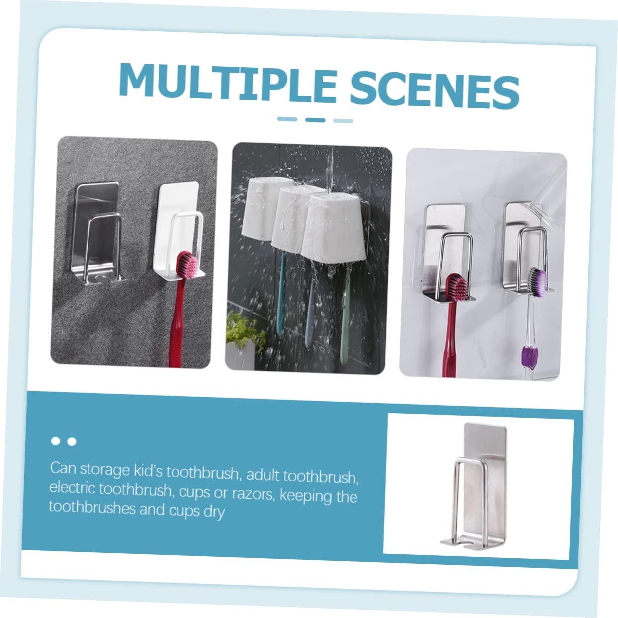 DRESSOOS DRESSOOS 2 Pcs Toothbrush Rack Toothbrush Holder Toothbrush Organizer Electric Toothbrush Toothpaste Automatic Toothbrush Cup Holder Cutlery Drainer Adhesive Shelves Stainless Steel Silver