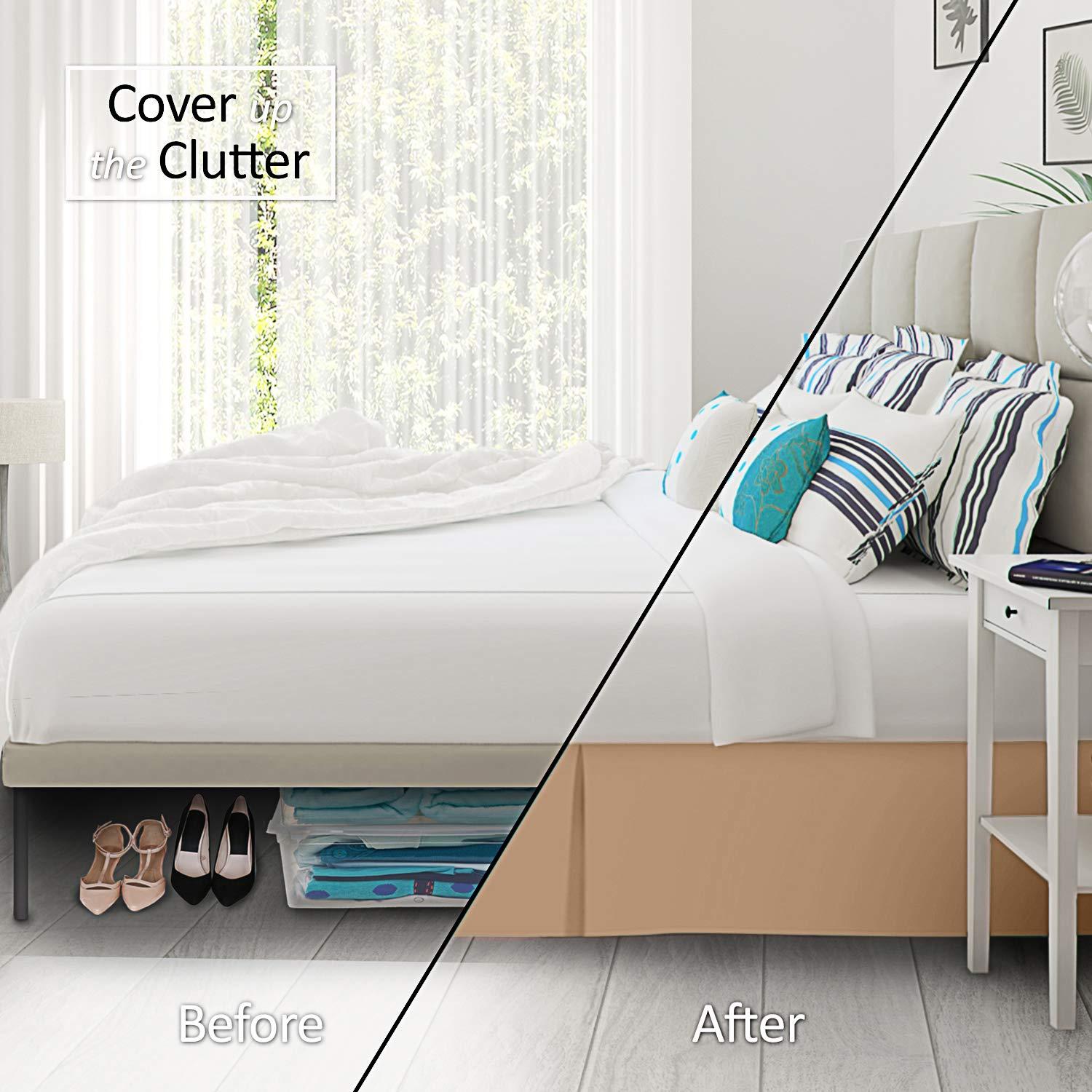 Glamour Bedding Super Soft Tailored Box Pleated Light Brown Bed Skirt 16'' Drop 78 x 80Inches Egyptian Cotton 800 TC Hotel Quality Split Corner King Bed Skirt Wrinkle & Fade Resistant Bed Cover Skirt