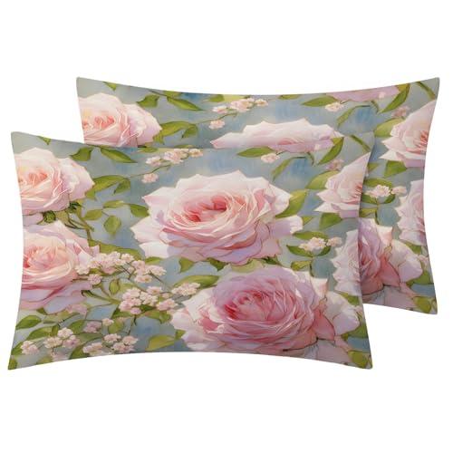 GEDAEUBA GEDAEUBA Pink Rose Sheets Full Size - Floral Bed Sheets for Kids Boys Girls, Botanical Sheet Set, Soft Microfiber & Deep Pocket & Wrinkle Free Fitted Sheet, Flat Sheet and Pillow Cases