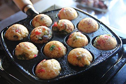 Hinomaru Collection Hinomaru Collection Cast Iron Takoyaki Pan Savory Octopus Balls Griddle Maker Mold Pan (12pc Single Handle)