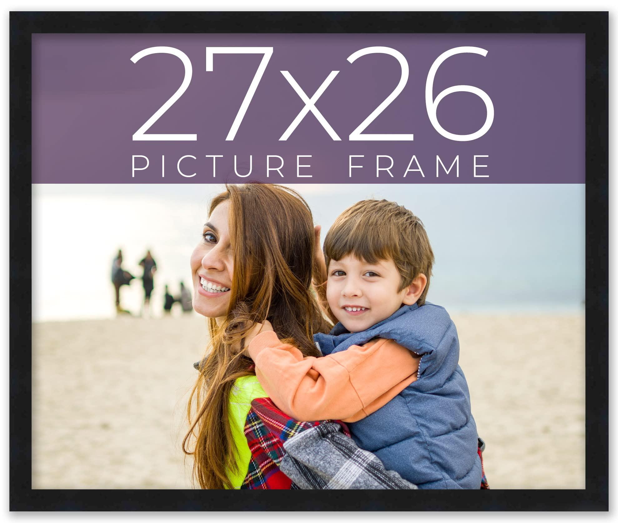 CustomPictureFrames.com 27x26 Frame Black Real Wood Picture Frame Width 0.75 Inches | Interior Frame Depth 0.5 Inches | Noir Classique Mid Century Photo Frame Complete with UV Acrylic, Foam Board Backing & Hanging Hardware