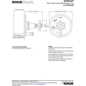 Kohler KOHLER K-T72768-3M-CP Artifacts Rite-Temp Pressure-Balancing Valve Trim with Push-Button Diverter and Prong Handle, Polished Chrome