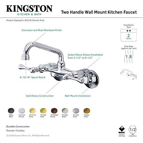 Kingston Brass Kingston Brass KS313ORB Magellan Wall Mount Kitchen Faucet, Oil Rubbed Bronze