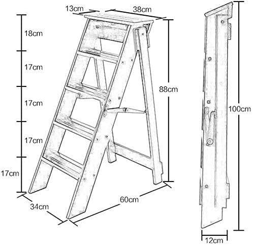 OKUOKA Step Stool Solid Wood Folding Ladder Stool Multifunction Stepladder Stairway Chair with 5 Steps for Home Step Stool (Color : White)