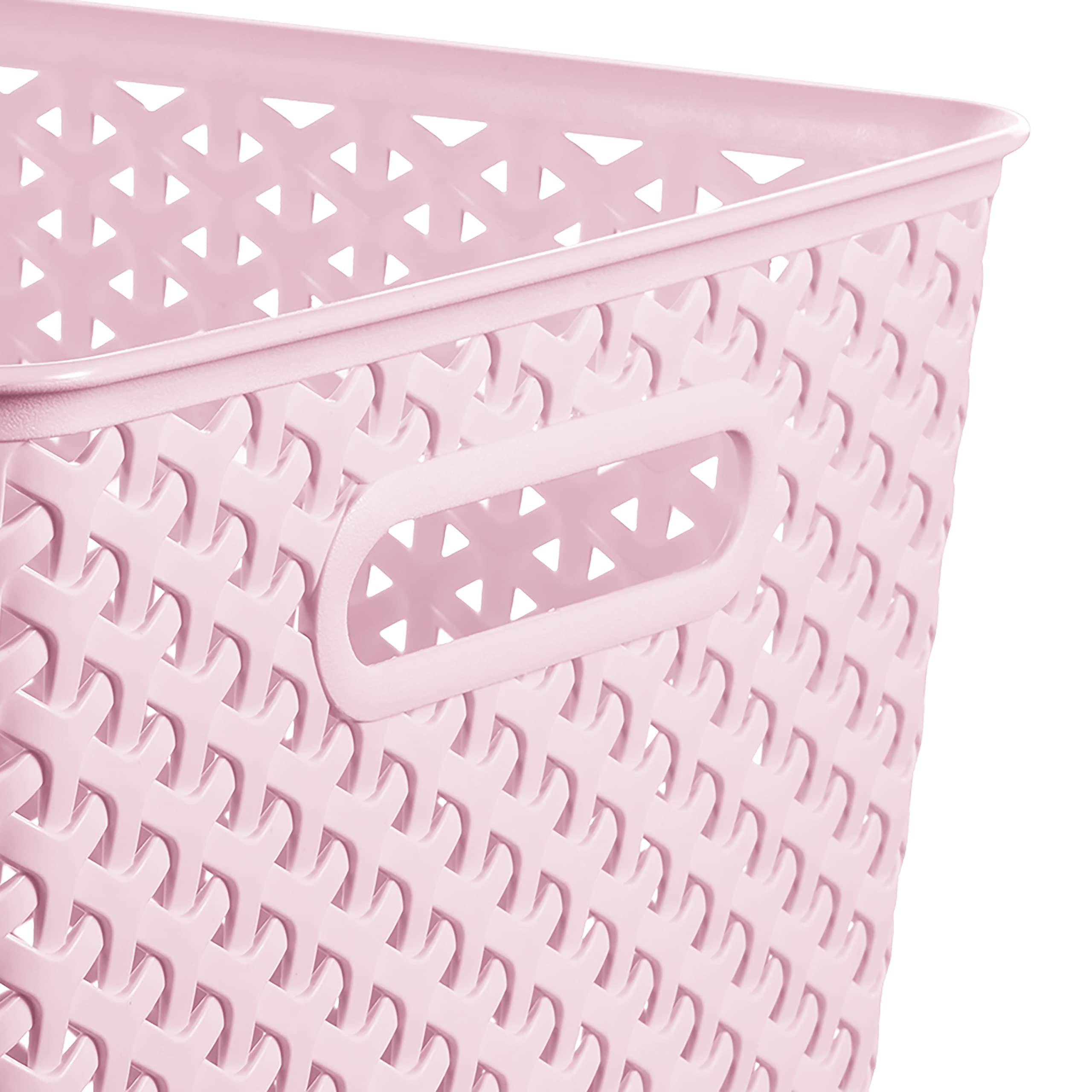 Curver Curver My Style Rattan Effect Set of 3 Kitchen, Living room, Bathroom, Bedroom, Utility Large Rectangular Storage Baskets 18 Litres - Pink