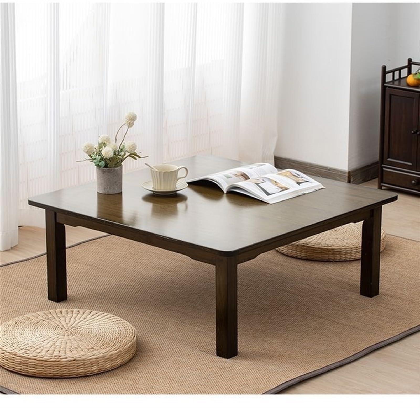 Obriskus Obriskus Small Coffee Table, Square Japanese Floor Table, Short Table Low Table for Sitting on The Floor Small Desk Floor Table for Dining, Drawing, Reading and Writing(24\" D x 24\" W x 12.6\" H)