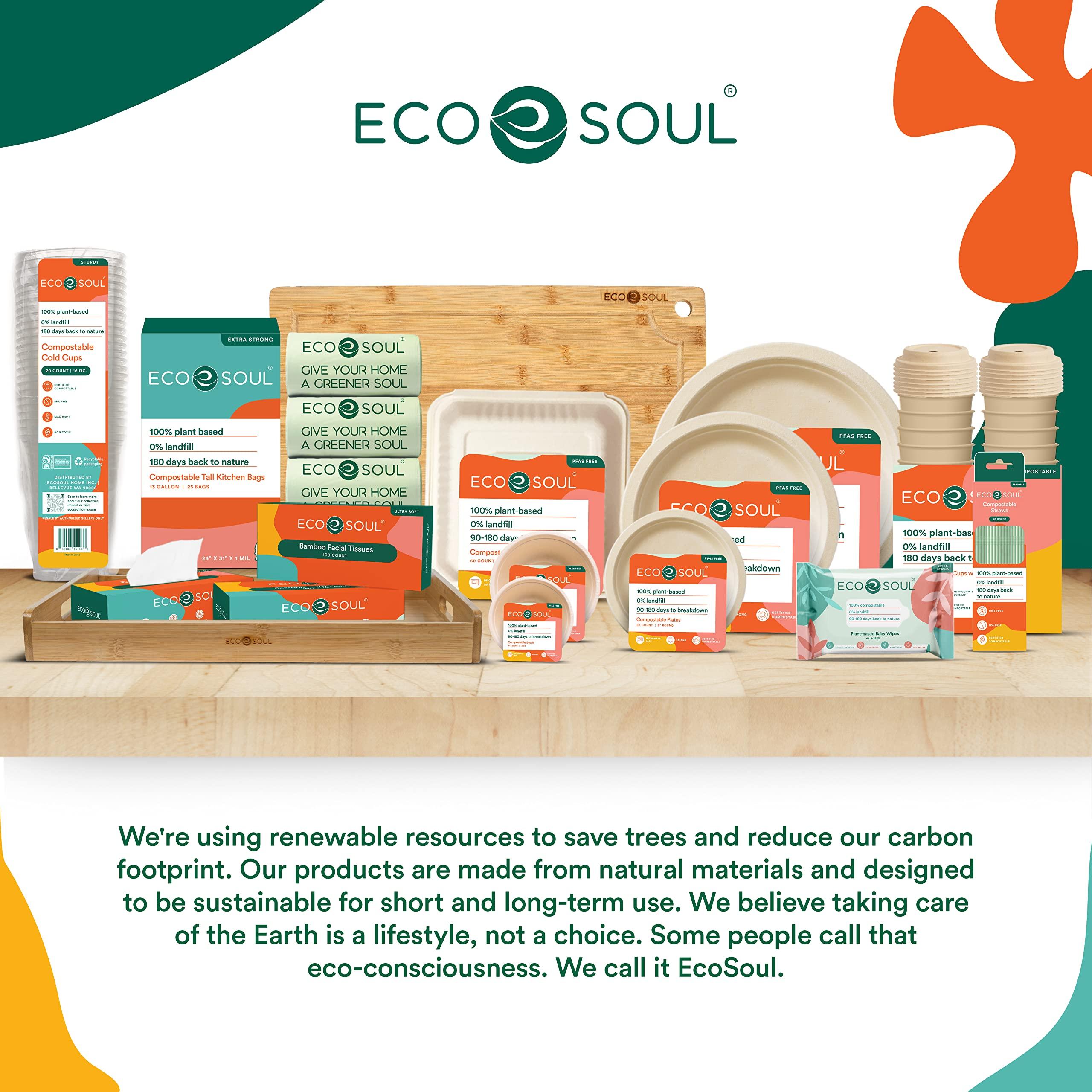 ECO SOUL ECO SOUL 100% Compostable 16 Oz Soup Bowls [100-Pack] Disposable dessert bowls I Heavy duty paper bowl I Eco-friendly salad bowl I Biodegradable large Bowls