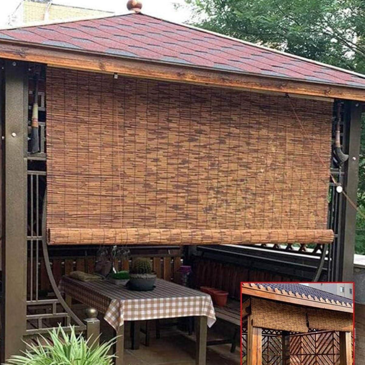 VELLOW Bamboo Blinds for Windows, Bamboo Roman Roll Up Shades for Indoor/outdoor Patio, Light Filtering Bamboo Shades Privacy Screen Woven Blackout Curtains Cordless 48 60 64 66 72 84 96in High (Size : 48"