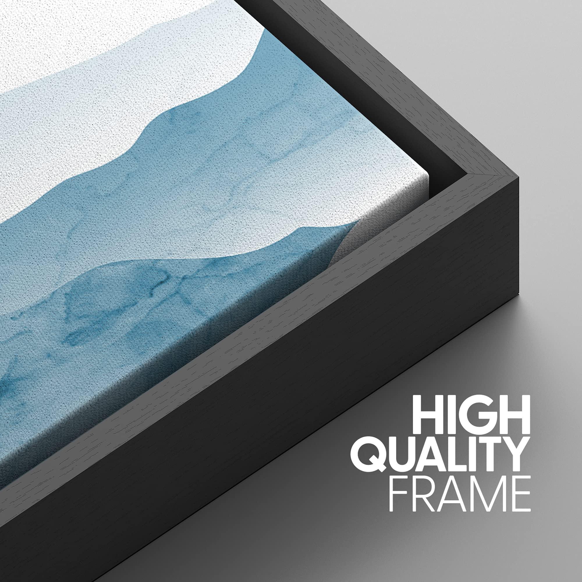 SIGNWIN SIGNWIN Framed Canvas Print Wall Art Blue Transparent Mountain Range Nature Wilderness Illustrations Modern Art Rustic Scenic Relax/Calm Cool for Living Room, Bedroom, Office - 24\"x36\"x3 Black