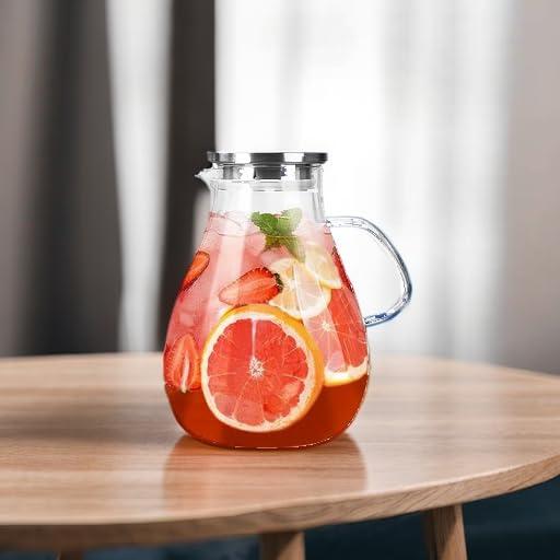 Liuruiyu Glass Pitcher with Lid,1 Gallon Glass Water Pitcher Hot/Cold Water Jug, Juice and Iced Tea Beverage Carafe with Lid (Extra-Wide Mouth)
