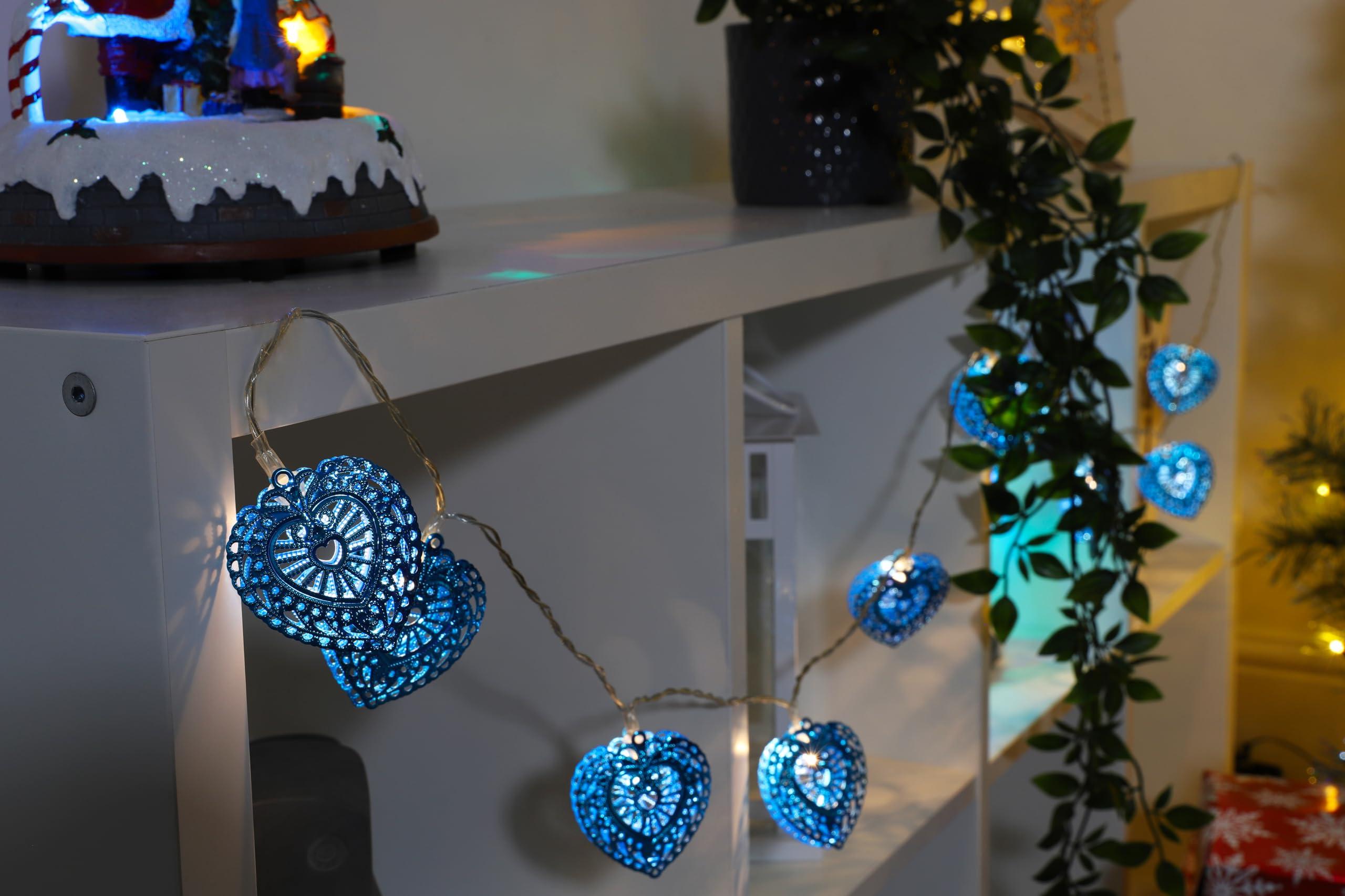 Christmas Concepts Christmas Concepts 1.5m (5ft) 10 Warm White LED Metal Filigree Turquoise Heart Shaped Fairy Lights - Christmas Lights - Everyday Lights - Bedroom Lights