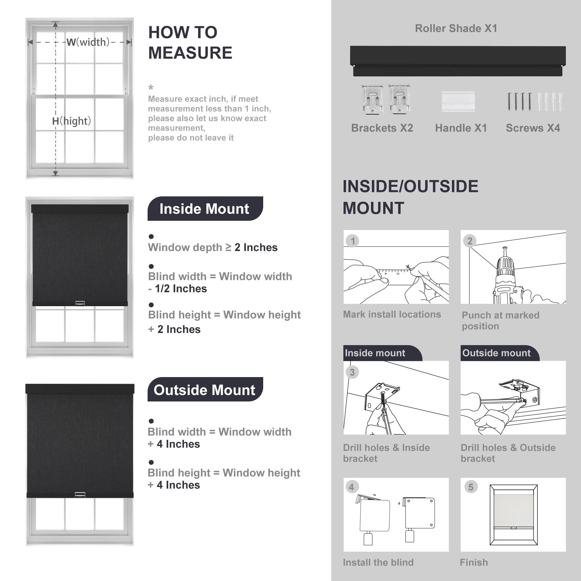 HOTSOON HOTSOON 100% Blackout Roller Blinds for Windows Cordless Roller Shades with UV Protection Jacquard Fabric, Room Darkening Thermal Insulated for Home, Easy to Install, Black, 41" W x 56" H