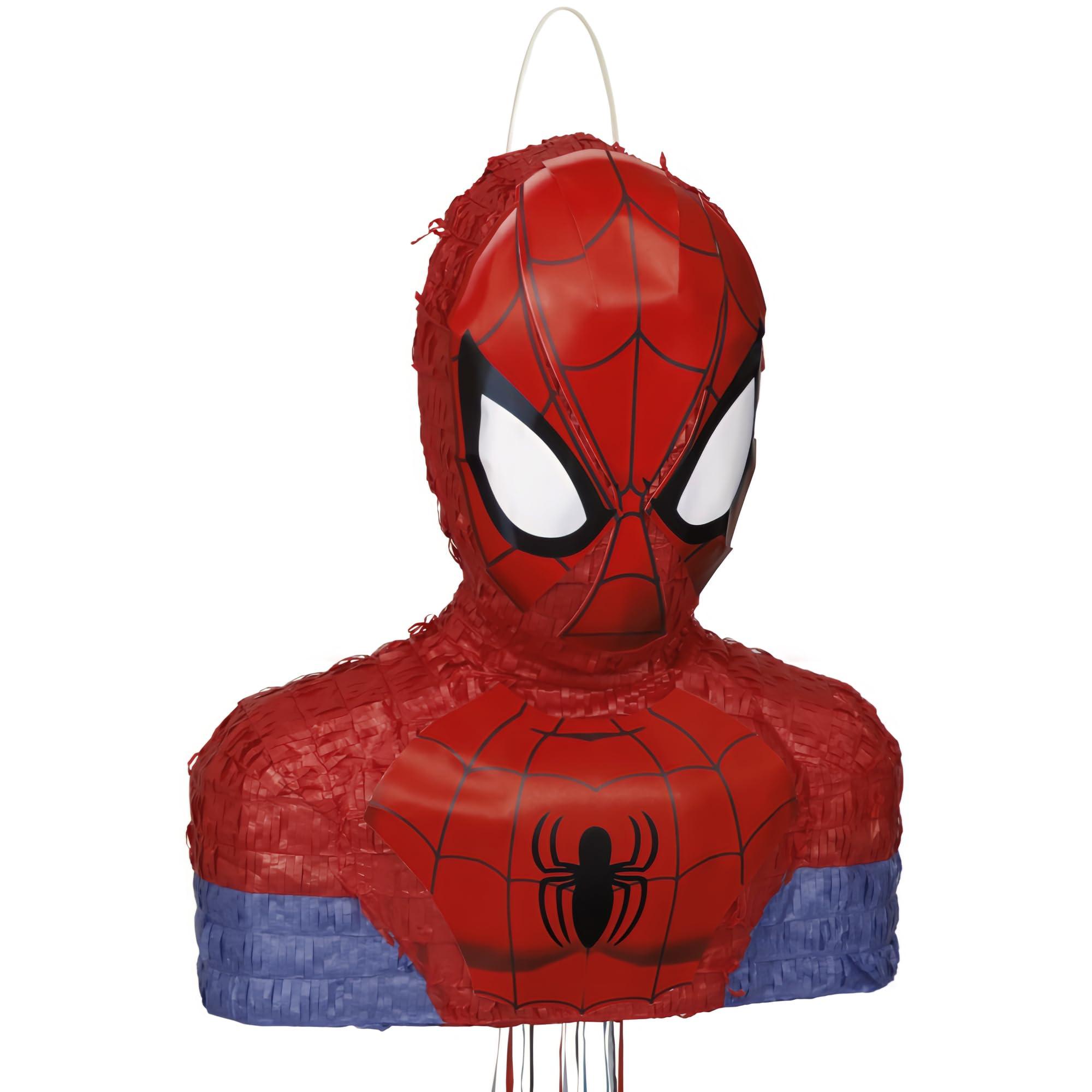 Unique Spiderman 3D Pull String Pinata - 17\" x 14\" (1 Pc.) - Easy to Set-Up Birthday Decorations & Party Supplies - Perfect Fun Party Game for Birthdays, Themed Parties, Baby Showers & More