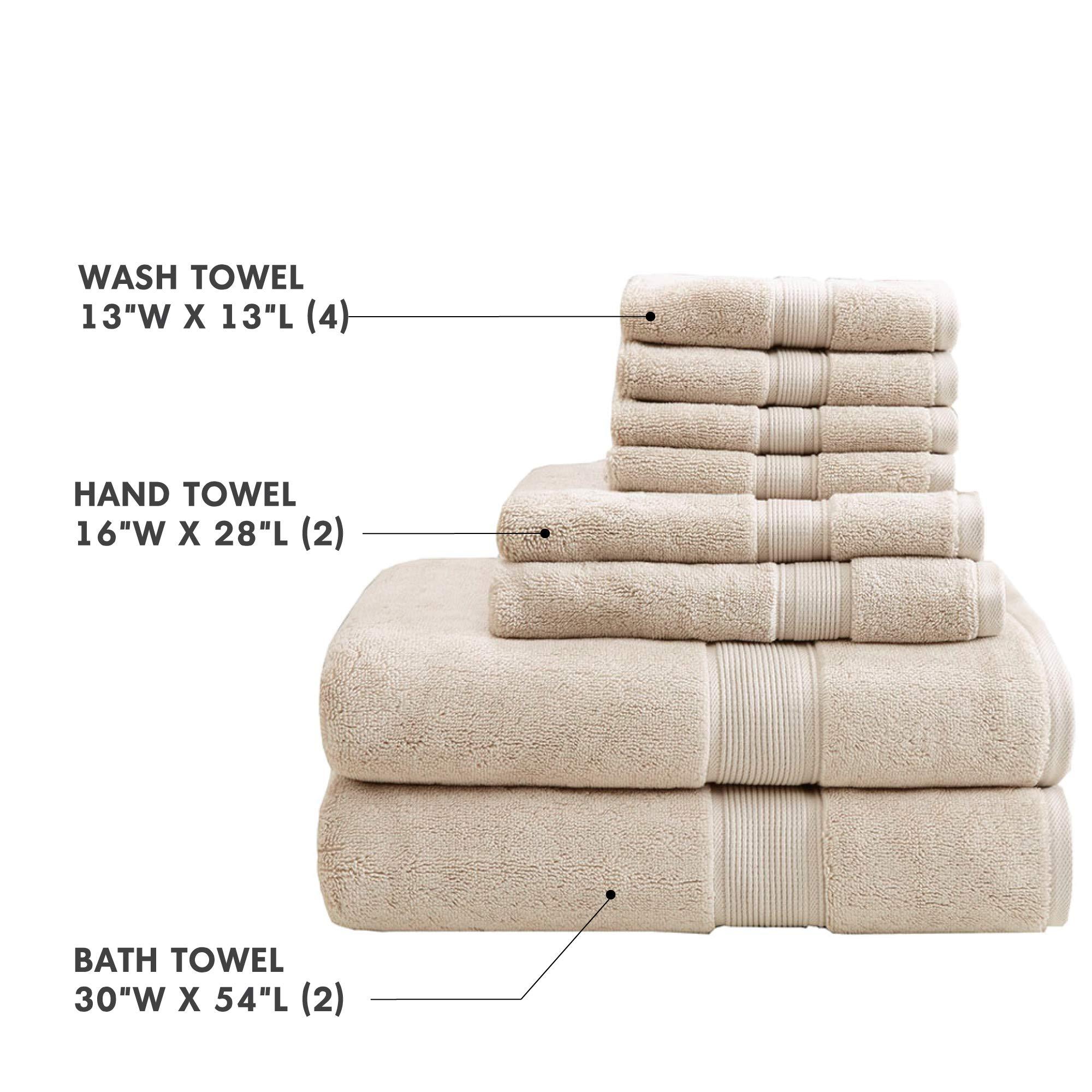 MADISON PARK SIGNATURE 800GSM 100% Cotton Luxury Turkish Bathroom Towels , Highly Absorbent Long Oversized Linen Cotton Bath Towel Set , 8-Piece Include 2 Bath Towels, 2 Hand Towels & 4 Wash Towels , Silver