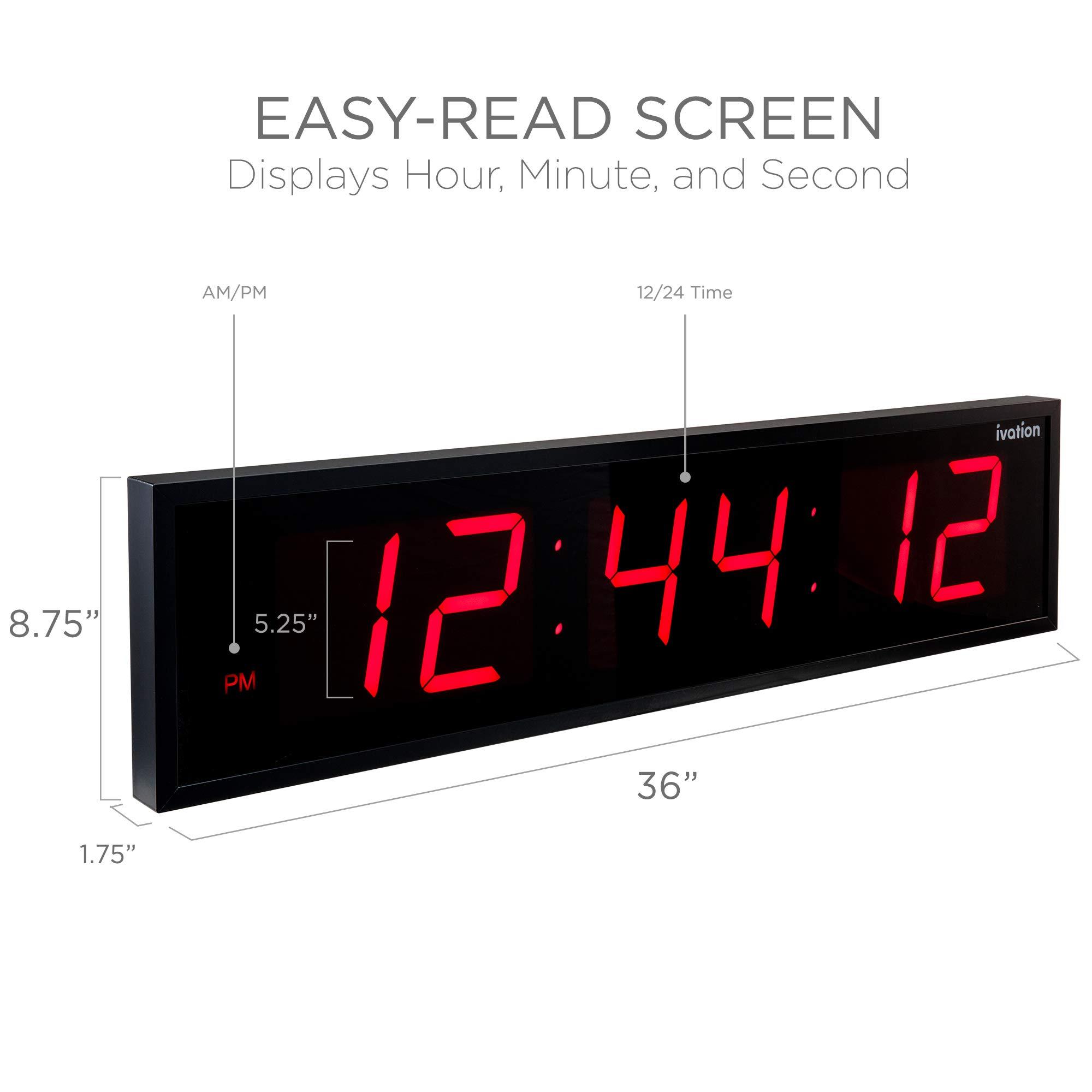 Ivation Ivation Huge Large Big Oversized Digital LED Clock - Shelf or Wall Mount (36 Inch - Red) | 6-Level Brightness, Mounting Holes & Hardware