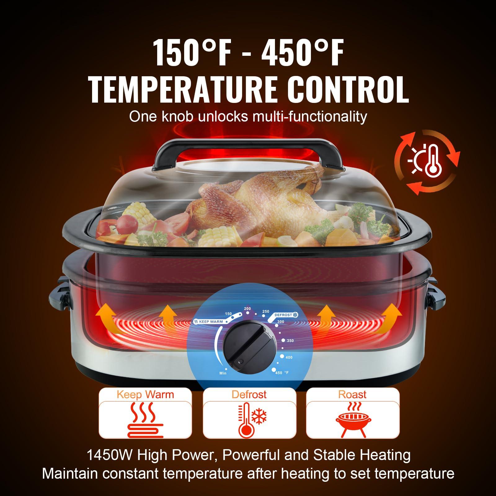 VEVOR VEVOR Electric Roaster Oven, 22 QT Turkey Roaster Oven with Self-Basting Lid, 1450W Roaster Oven with Defrost & Warm Function, Adjustable Temp, Removable Pan & Rack, Fits Turkeys Up to 26LBS, Silver