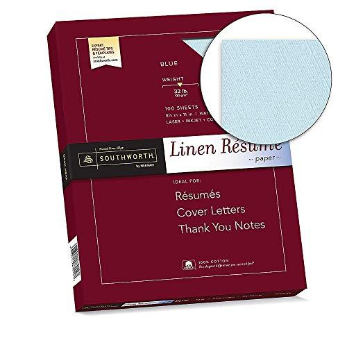 Southworth Southworth® 100% Cotton Résumé Paper, 8 1/2" x 11", 32 Lb, 100% Recycled, Blue, Pack Of 100