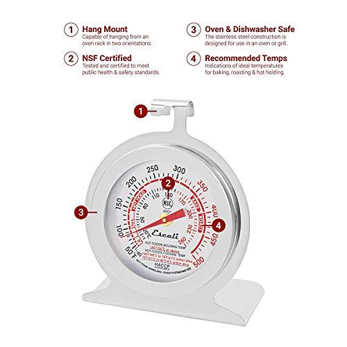 Escali Escali AHO1 Durable Stainless Steel Oven Thermometer, Oven Safe with Stand or Hang, HACCP Guidelines, and NSF Certified Silver