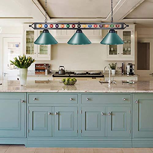 Wellmet Wellmet 59" Pool Table Light, 3 Lights Hanging Pool Table Lighting, Adjustable Billiard Lights for 7ft 8ft 9ft Pool Billiard Table, Bar Table, Green