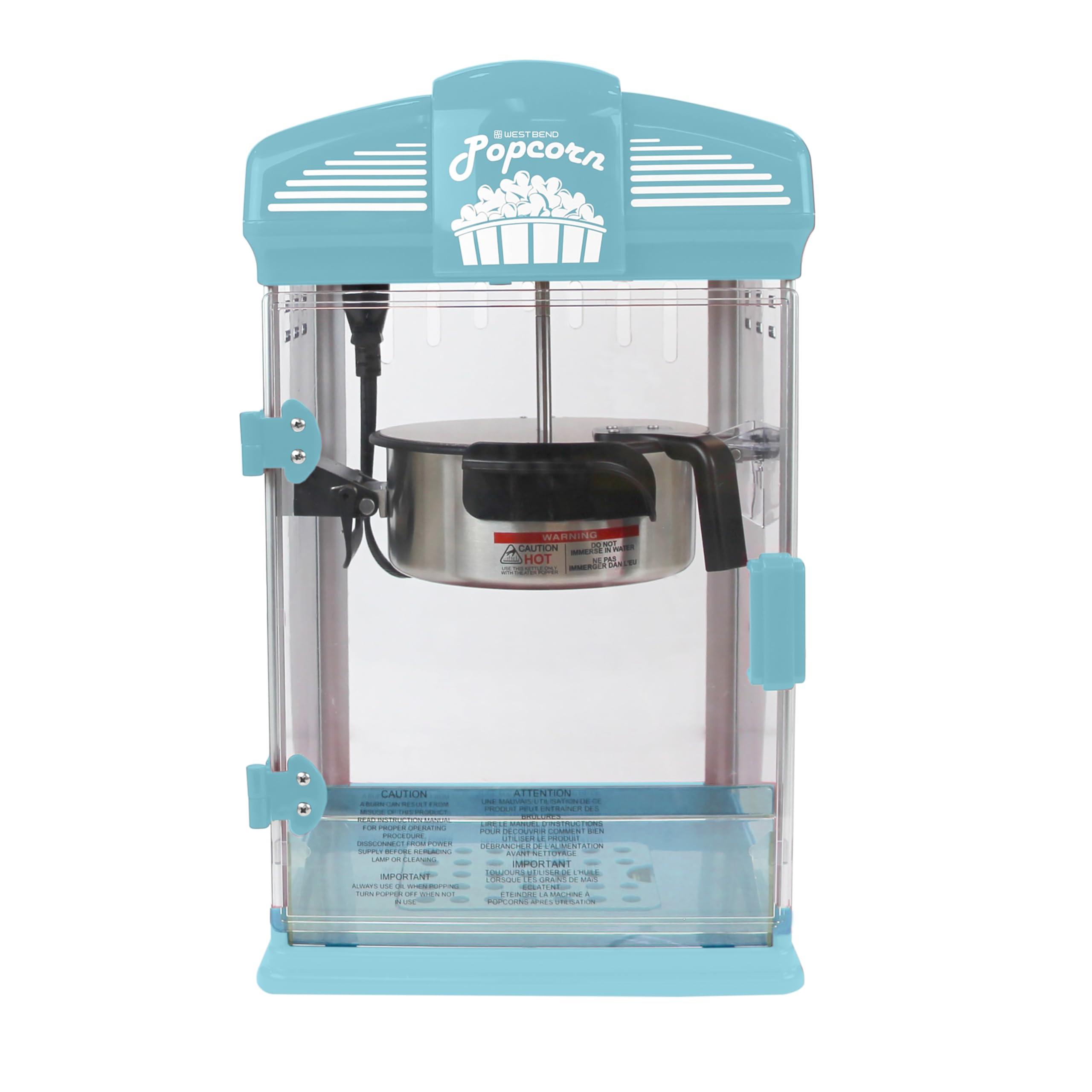 West Bend West Bend Stir Crazy Movie Theater Popcorn Popper, Gourmet Popcorn Maker with Nonstick Popcorn Kettle, Measuring Tool and Scoop , 4 Qt, Blue