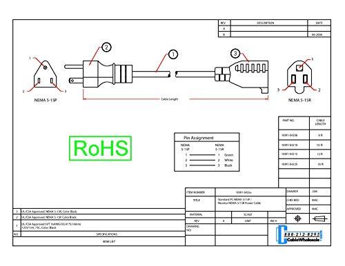 CableWholesale 3 feet Heavy Duty Power Extension Cord, Power Extension Cable, Black, NEMA 5-15P to NEMA 5-15R, Male to Female 13 Amp Power Cable, 16 AWG, CableWholesale
