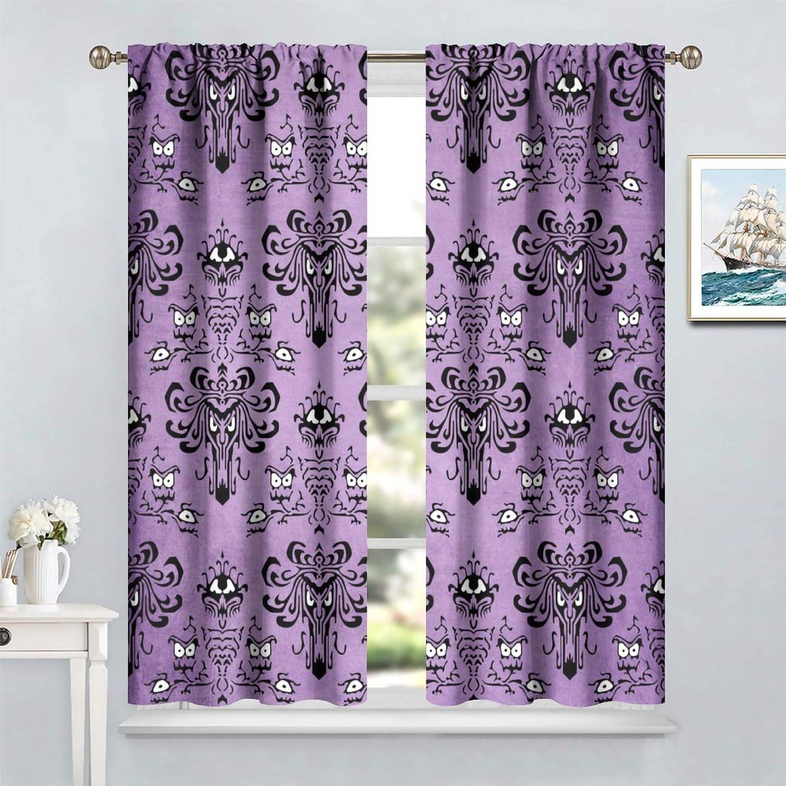SENRUEGT Halloween Purple Haunted House Window Curtains,Teenage Boys Bedroom Living Room Halloween Party Event Decorative Drapes 42x54 Inch