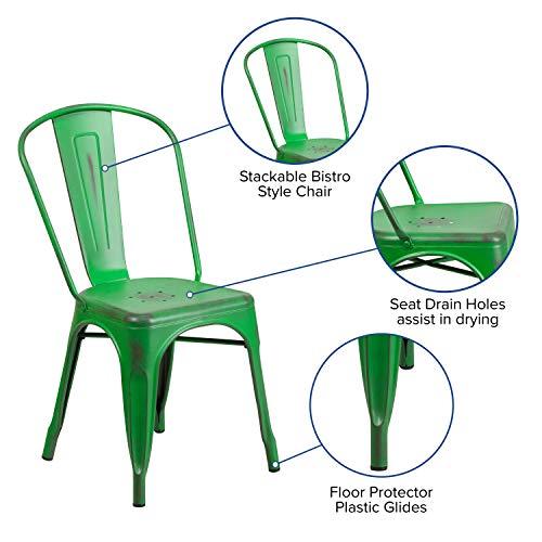 Flash Furniture Flash Furniture Commercial Grade Distressed Green Metal Indoor-Outdoor Stackable Chair