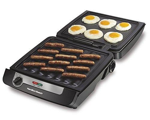 Hamilton Beach Hamilton Beach 3-in-1 Indoor Grill and Electric Griddle Combo and Bacon Cooker, Opens 180 Degrees to Double Cooking Space, Removable Nonstick Grids, (25600)