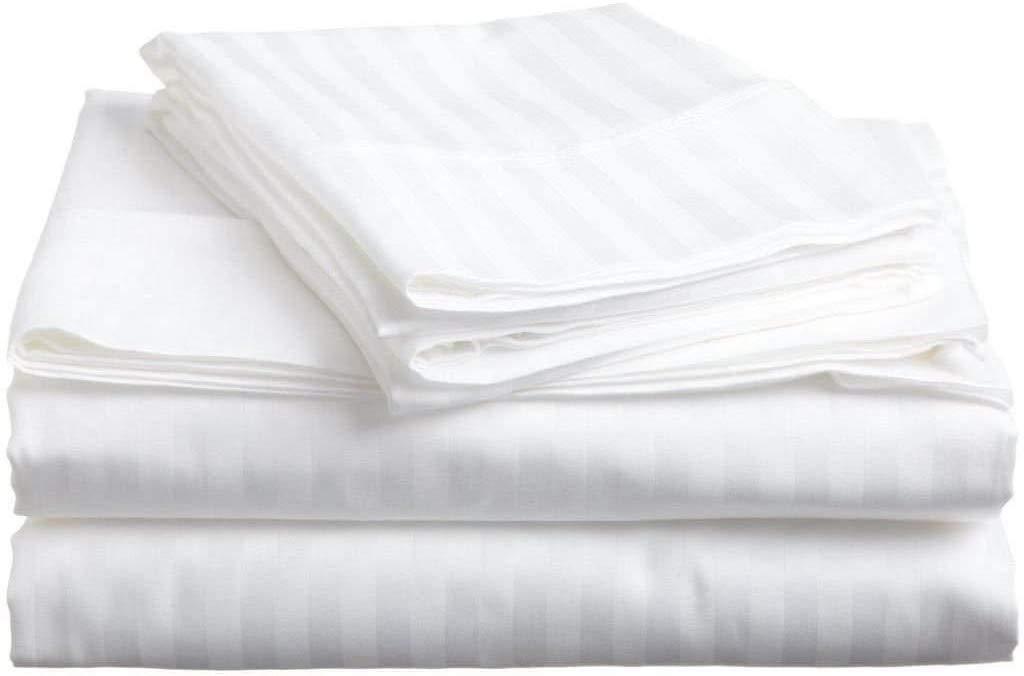 Unique Beddings Unique Beddings Queen Sleeper Sofa 4-PCs Sheet Set (White, Stripe) 100% Heavy Egyptian Cotton, 1500 Thread Count - (60\" x 74\" + 4\")