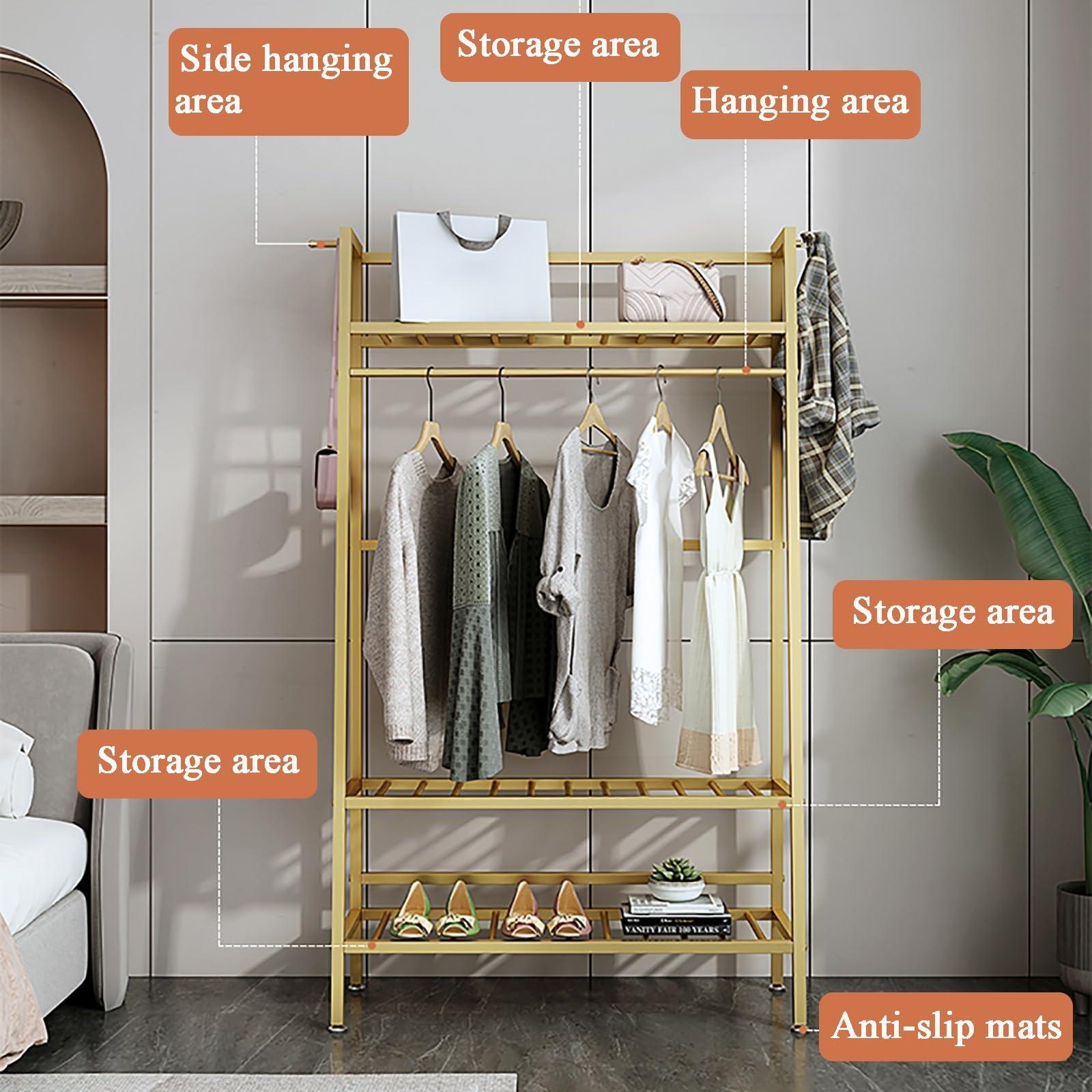 HomeLoft Basics Heavy Duty Clothes Rails for Bedroom, Costoffs Freestanding Coat Rack for Small Spaces, Coat Stand for Bedroom(Gold-Third Floor,150 * 38 * 170cm)