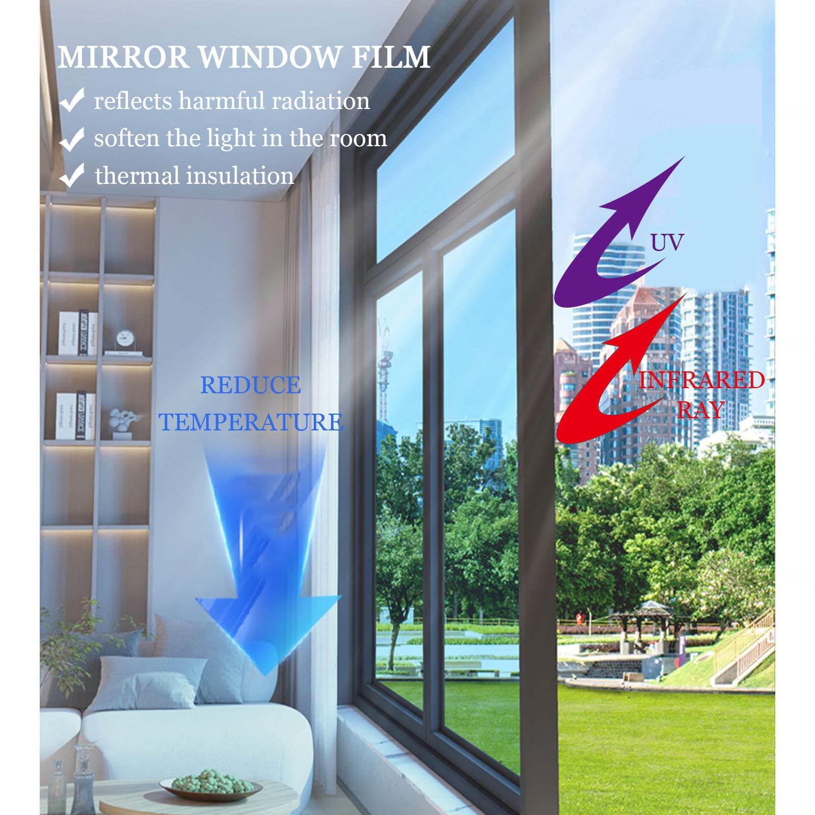Widppsopt One Way Mirror Window Film, Reflective Window Film, Daytime Privacy Mirror Film, Window Tint, Heat Control Sun Protection Window Film for Home Office,WxH-130x300cm(51 * 118in)