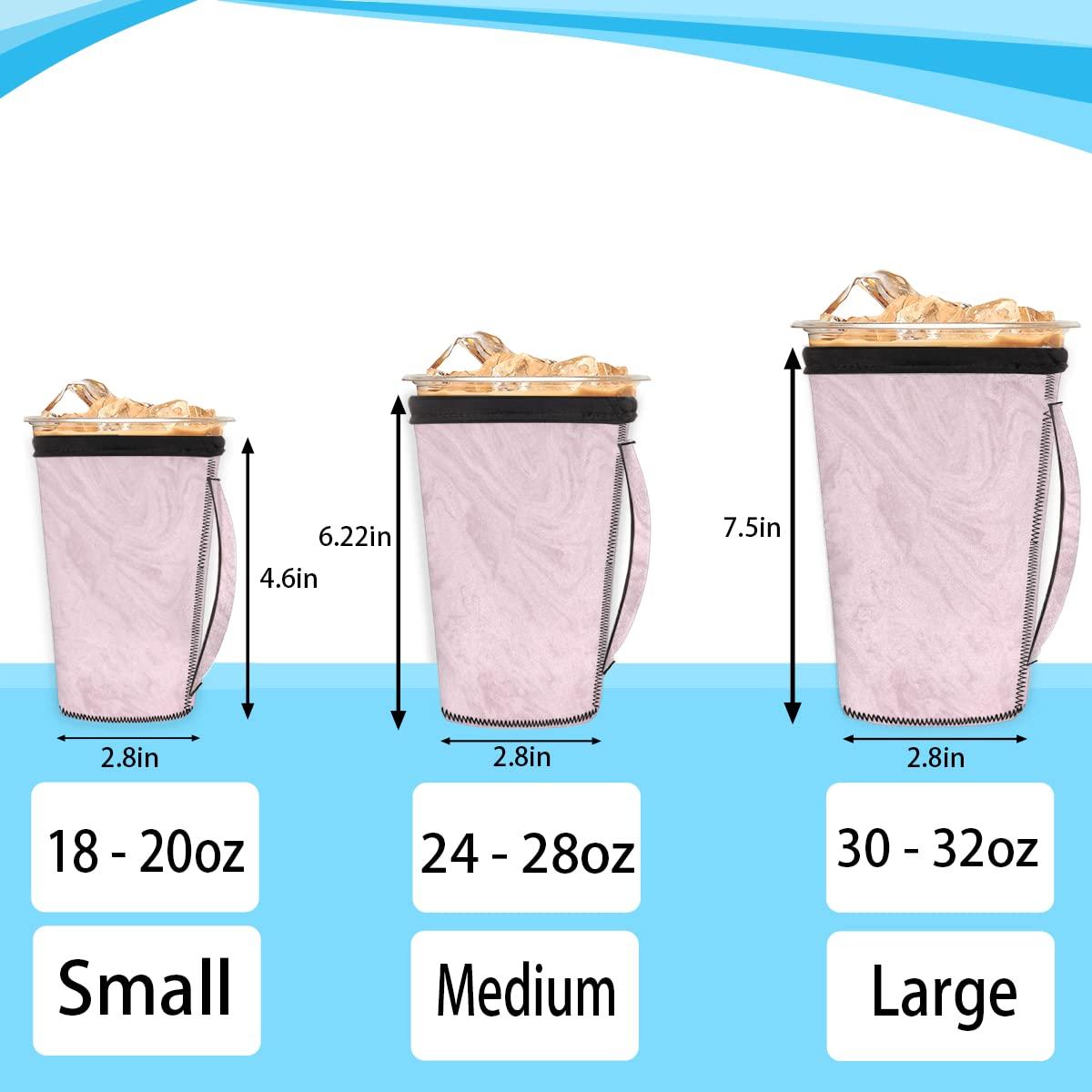 QsirBC Pink Marble Texture Iced Coffee Sleeve with Handle Reusable Neoprene Insulator Sleeve Holder for Cold Drinks Beverages Coffee Sleeves for Popular Brands Coffee Cup, Medium 24-28 oz