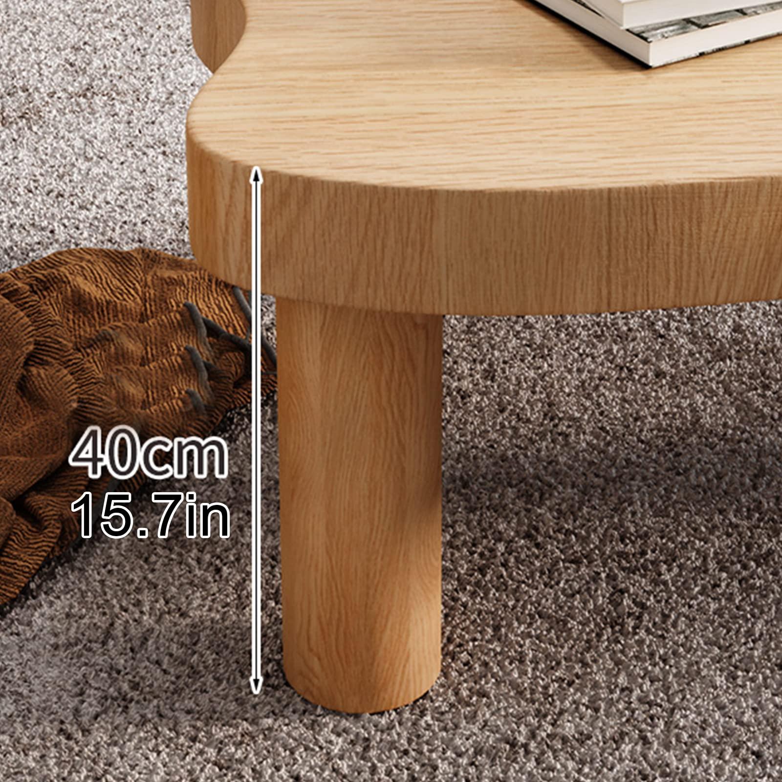 FUYAO FUYAO Irregular Wood Coffee Table,Round Corner Thicken End Table,Cute Accent Modern Coffee Cocktail Table with 3 Legs for Living Room Furniture