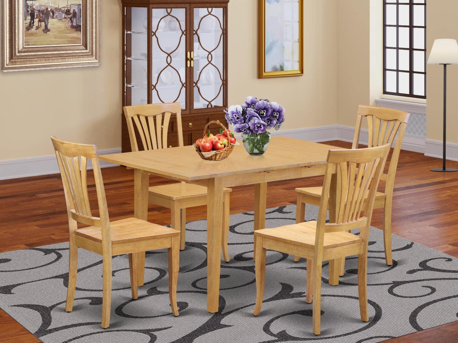 East West Furniture East West Furniture NOAV5-OAK-W 5 Piece Dining Room Table Set Includes a Rectangle Kitchen Table with Butterfly Leaf and 4 Dining Chairs, 32x54 Inch, Oak