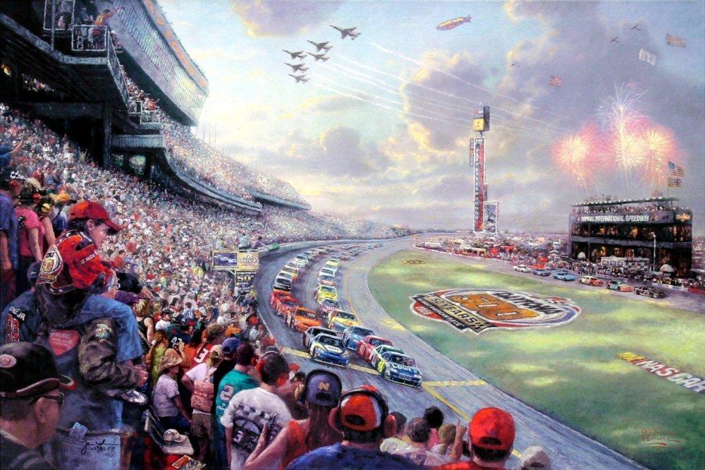 Thomas Kinkade Kinkade - NASCAR Thunder 18\" X 27\" Artist Proof Limited Edition Lithograph on Paper