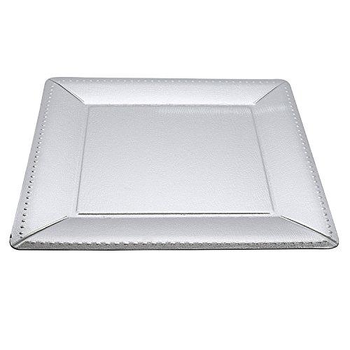 Silver Spoons & More Set of Ten (10) Silver, Silver Spoons and More Charger Collection Large 14" Beaded Texture Square Disposable Charger Plates