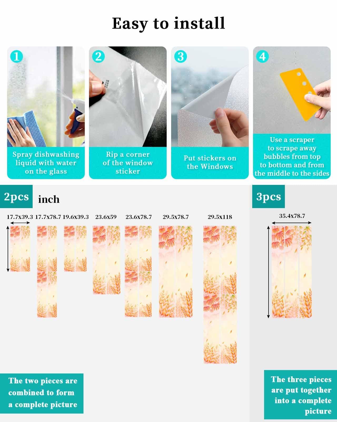Homechoid Window Privacy Film, Orange Yellow Fall UV Sun Blocking Window Tint Film Heat Control One Way Blackout Window Film, Maple Leaf Botanical Thanksgiving Non Adhesive Static Cling Sticker 23.6x78.7 in