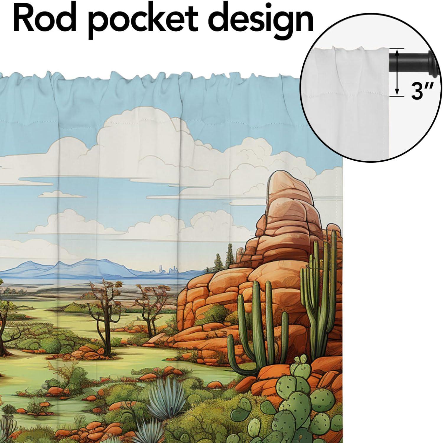 XZFORMFINA Cactus Insulated Window Treatment Curtain Western Desert Landscape Thermal Insulated Drapes for Bedroom Living Room 42x54 Inch