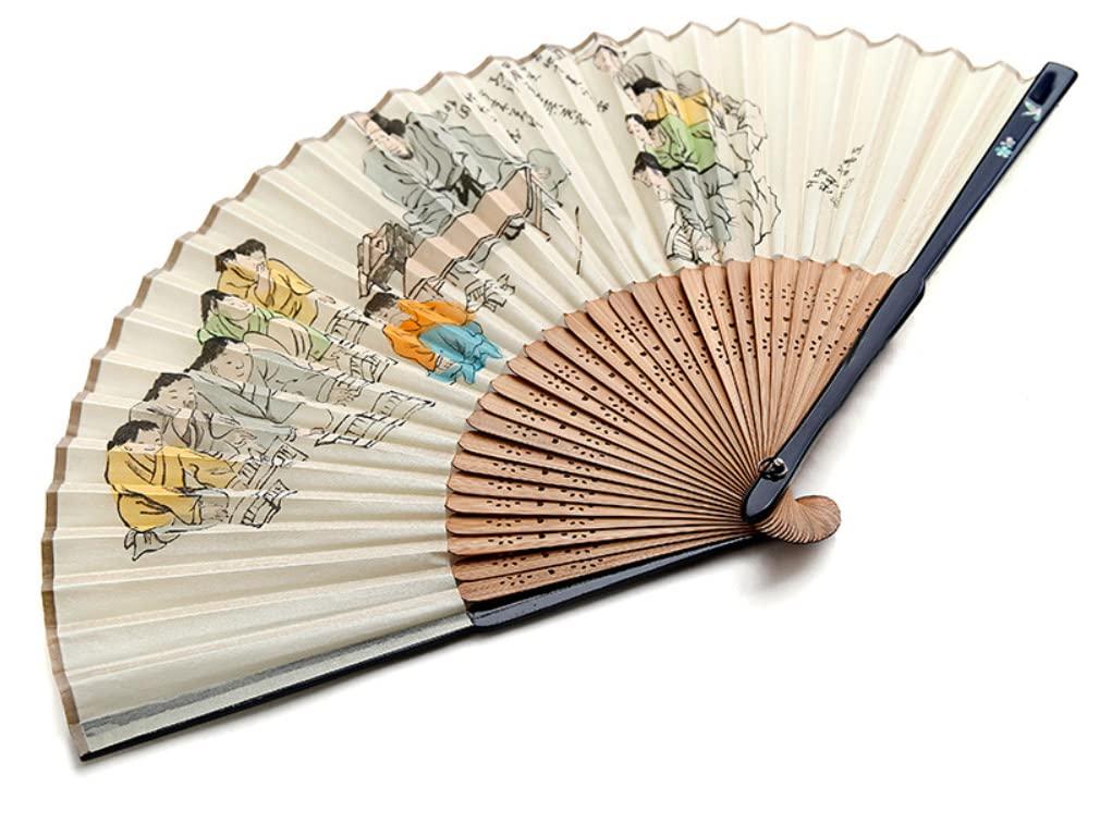 Generic OJukSeon Kim Hong-do\'s Genre Painting \'Village School\' Korean Traditional Fan.Made of Traditional Korean Paper